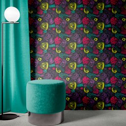 Papel de Parede Café Preto com Rabiscos Coloridos Autocolante - 2