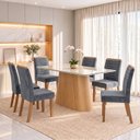 Ver imagem 1 de Conjunto Sala de Jantar Mesa Olivia 160cm Tampo MDF e Vidro Canto Arredondado 6 Cadeiras Tainá