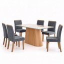 Ver imagem 2 de Conjunto Sala de Jantar Mesa Olivia 160cm Tampo MDF e Vidro Canto Arredondado 6 Cadeiras Tainá