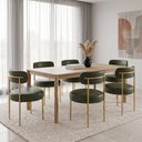 Ver imagem 1 de Cadeira Sala Jantar Margara Kit 6 Base Aço Dourado PU D03 - D'Rossi