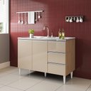 Ver imagem 3 de Balcão para Pia de 1,20 Mt Recife 3 Gavetas Amendoa Off White