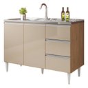 Ver imagem 1 de Balcão para Pia de 1,20 Mt Recife 3 Gavetas Amendoa Off White