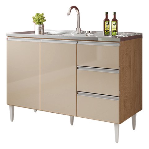 Balcão para Pia de 1,20 Mt Recife 3 Gavetas Amendoa Off White