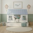 Ver imagem 1 de Bicama Infantil Casinha Encantada Madeira Maciça Branco/ Azul Housin