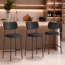 Ver imagem 1 de Kit 3 Banquetas Alta Sala de Jantar Lisa Pés Preto PU Preto m² - Monari Design