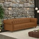 Ver imagem 1 de Sofá Living Sala de Estar Stanford Chesterfield 3 Lugares 260cm Pés de Madeira Couro Mel Manchado G5