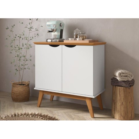 Buffet / Bancada Pr 2 Portas Retrô Cor Branco / Cinamomo Pt