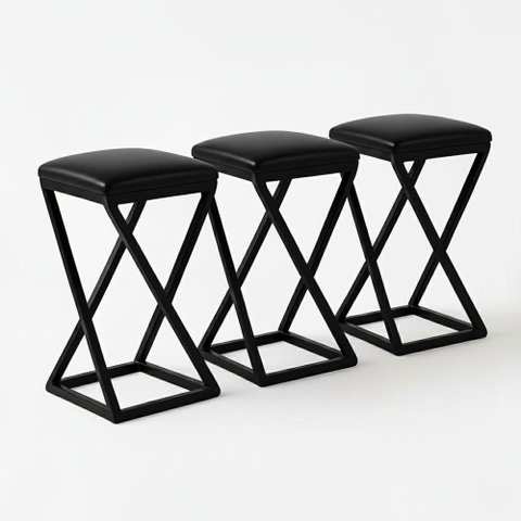 Kit 3 Banco Banqueta Baixa Bistrô Cozinha 50 Cm Bancada Corino Preto