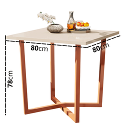 Mesa de Jantar 80x80 4 Lugares Valence Industrial Pés em Aço - Cobre/off White - 3