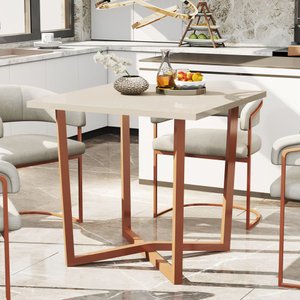 Mesa de Jantar 80x80 4 Lugares Valence Industrial Pés em Aço - Cobre/off White