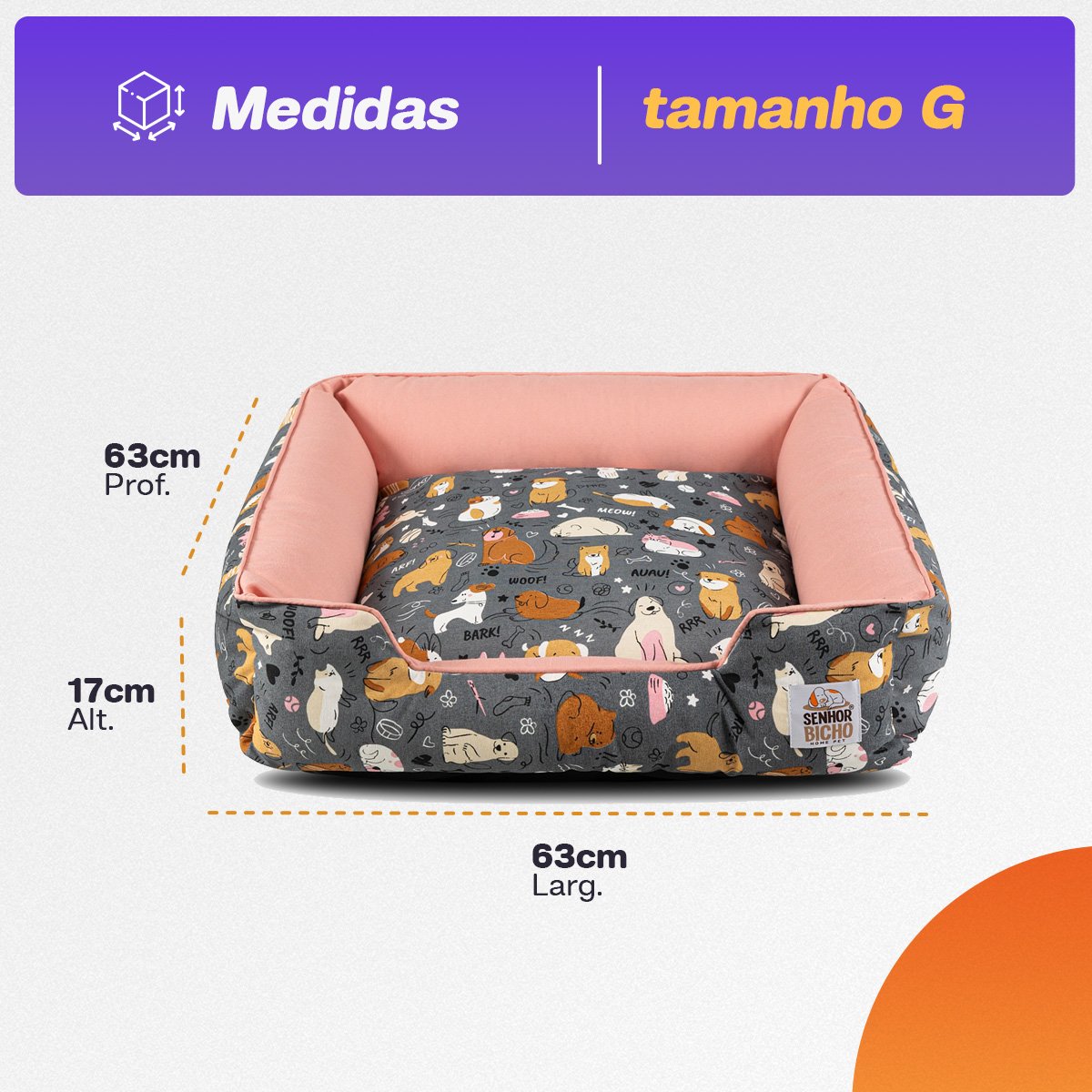 Cama de Cachorro Impermeável com Zíper Pandora 63x63 Aumigos Rose - 6