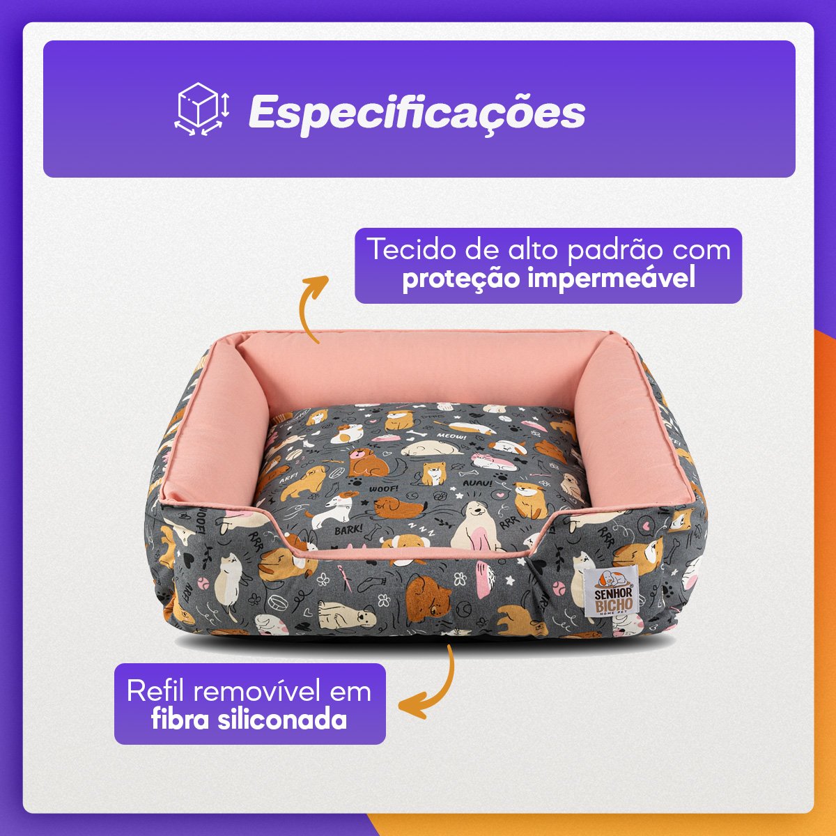 Cama de Cachorro Impermeável com Zíper Pandora 63x63 Aumigos Rose - 2