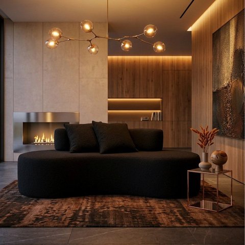Sofá 2 Lugares Orgânico Curvo Feijão Palazzo Boucle Almofadas Sofá na Caixa Sala Recepção