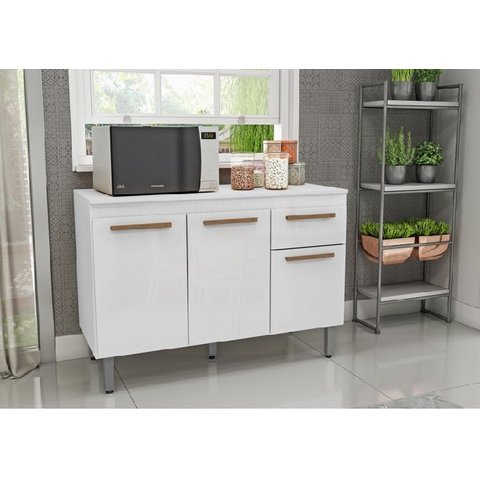 Balcão Gabinete 1,19 Dacheri Copa sem Tampo Branco/branco