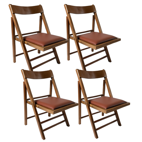 Kit com 4 Cadeiras Dobráveis em Madeira Castanho com Assento Estofado 1003 – Preebel Courino Telha