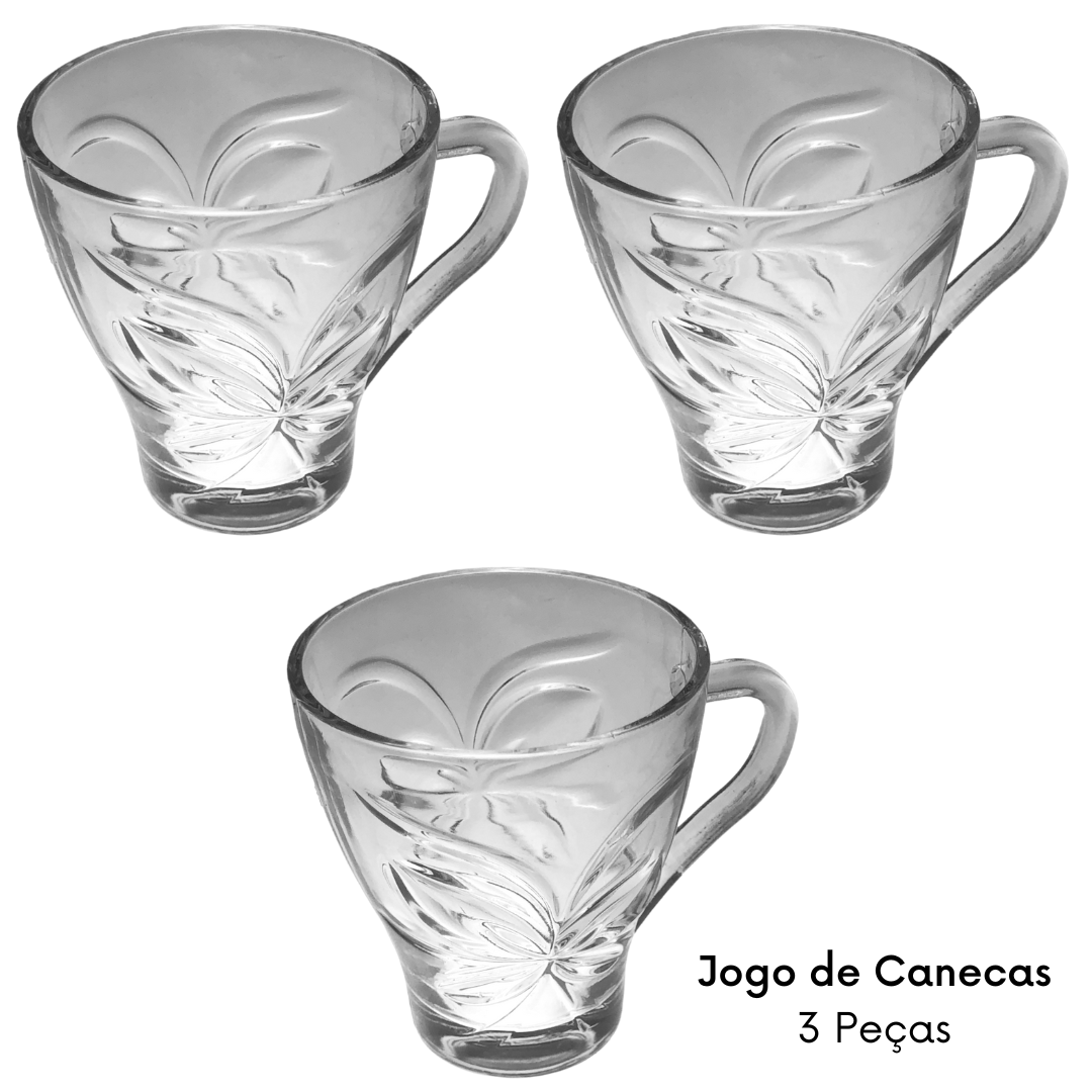 Kit Jogo Xícaras Café Chá Capuccino Vidro 3 Peças 280 ml