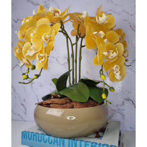 Arranjo Com 4 Orquídeas Amarela Vaso Fendi 28cm