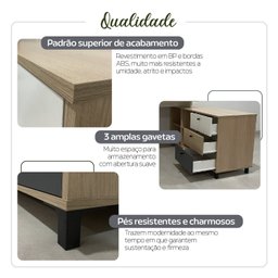 Escrivaninha Mesa Escritório e Home Office em L Home Office 3 Gavetas 4 Nichos 160,3cm Industrial Carvalho E Grafito E Branco - 8