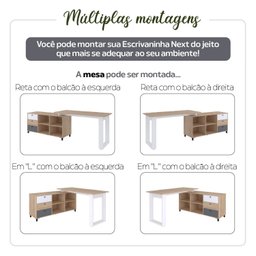 Escrivaninha Mesa Escritório e Home Office em L Home Office 3 Gavetas 4 Nichos 160,3cm Industrial Carvalho E Grafito E Branco - 4