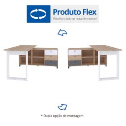 Escrivaninha Industrial para Escritório e Home Office em L 3 Gavetas 4 Nichos Home Office  - 17