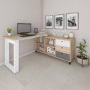 Ver imagem 2 de Escrivaninha Industrial Mesa Escritório e Home Office em L 3 Gavetas 4 Nichos Home Office