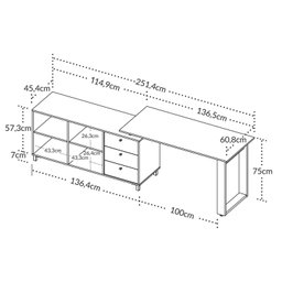 Escrivaninha Industrial para Escritório e Home Office em L 3 Gavetas 4 Nichos Home Office  - 7
