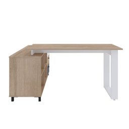 Escrivaninha Mesa Escritório e Home Office em L Home Office 3 Gavetas 4 Nichos 160,3cm Industrial Carvalho E Grafito E Branco - 12