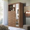 Ver imagem 6 de Guarda Roupa Casal Ripado 4 Portas Buriti e Cômoda Marabá com Espelho Jatobá Acetinado - Santos Andi