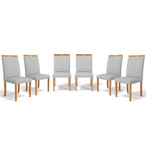 Kit com 6 Cadeiras Maiara Madeira Maciça Estofadas para Mesa de Jantar Linho Cinza 407