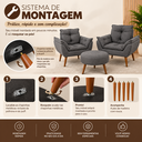 Ver imagem 4 de Kit 02 Poltrona Decorativa Opala + Puff Redondo Cinza Escuro Sala Quarto Recepção
