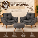 Ver imagem 3 de Kit 02 Poltrona Decorativa Opala + Puff Redondo Cinza Escuro Sala Quarto Recepção