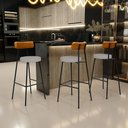 Ver imagem 2 de Kit 03 Banquetas Alta Cozinha Sala Jantar Aço Milão L02 Couríssimo Whisky Linho Bege - Lyam Decor