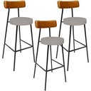 Ver imagem 1 de Kit 03 Banquetas Alta Cozinha Sala Jantar Aço Milão L02 Couríssimo Whisky Linho Bege - Lyam Decor