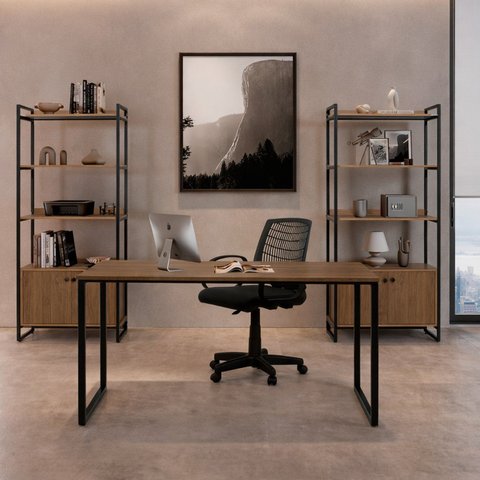 Mesa Madeira Quadros 1,60m Slin Marrom/Noce/Preto