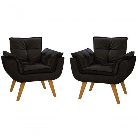 Kit 02 Poltronas Decorativas Opala Suede Preto