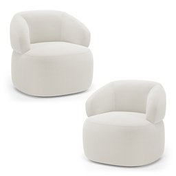 Kit 02 Poltronas Orgânicas Giratória Living Glee Bouclê Off White - Desk Design - 1