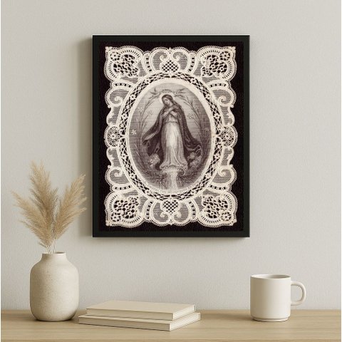 Quadro Nossa Senhora Vintage - Renda 24x18cm:moldura Preta