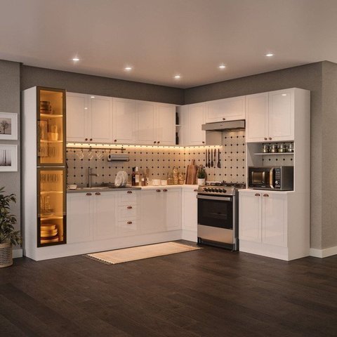 Cozinha Completa Modulada 10 Peças com Cristaleira e Rodapé Pérola Yescasa