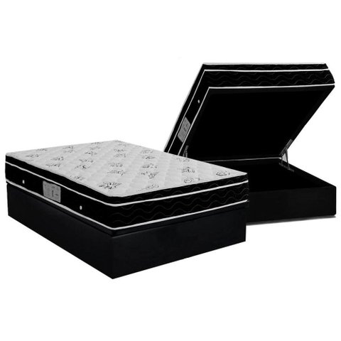 Cama Box Baú Casal: Colchão Molas Bonnel Ortobom Nanolastic Physical Spring + Base CRC Suede Black(1