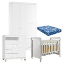 Ver imagem 1 de Quarto de Bebê 4 Portas Ternura Baby com Berço Mirelle Branco Brilho com Colchão para Berço American