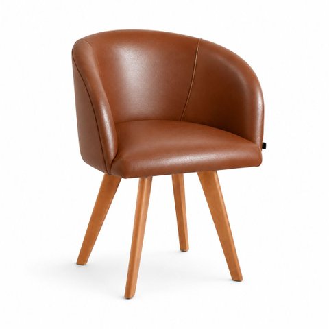 Poltrona Atena Base Fixa Pés em Madeira Lisa Zari Decor: Coríssimo Caramelo