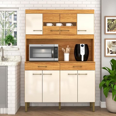 Armário Kit Cozinha Compacto  Armário e Balcão 8 Portas 2 Gavetas Laura k120 120cm Cor Cinamomo