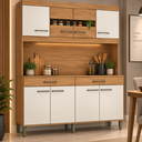 Ver imagem 1 de Cozinha Compacta Laura 120cm 8 Portas 2 Gavetas Cinamomo/Off White - Fellicci Móveis