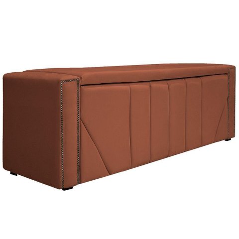 Calçadeira Baú Solteiro 90 Cm Para Cama Box Suede Terracota