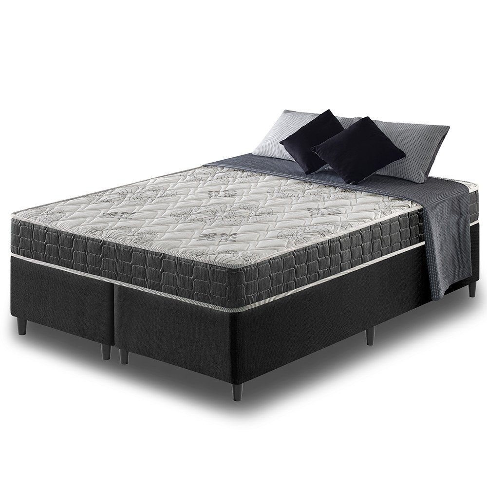 Cama Box King Size Preto + Colchão San Francisco Ortopédico Espuma D33 193x203x54cm