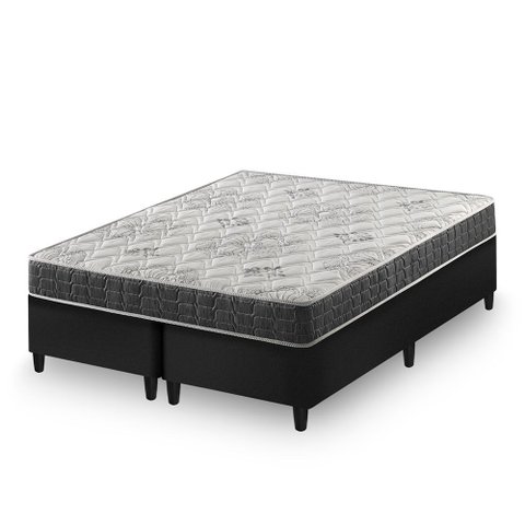 Cama Box King Bipartido Preto + Colchão Espuma D33 Ortopédico Zidi San Francisco 193x203x54cm