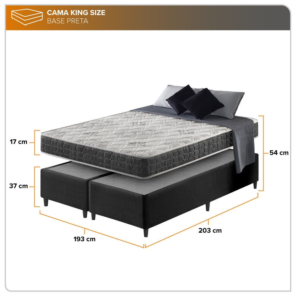 Cama Box King Size Preto + Colchão San Francisco Ortopédico Espuma D33 193x203x54cm - 3