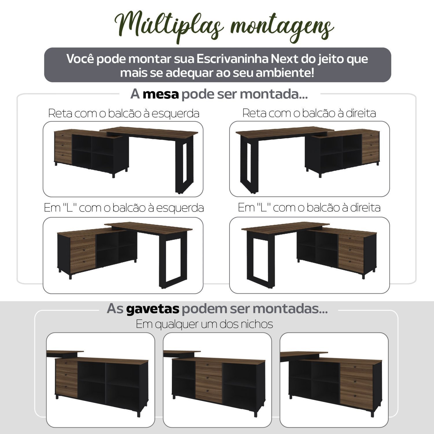 Escrivaninha Industrial para Escritório e Home Office em L 3 Gavetas 4 Nichos Home Office  - 4