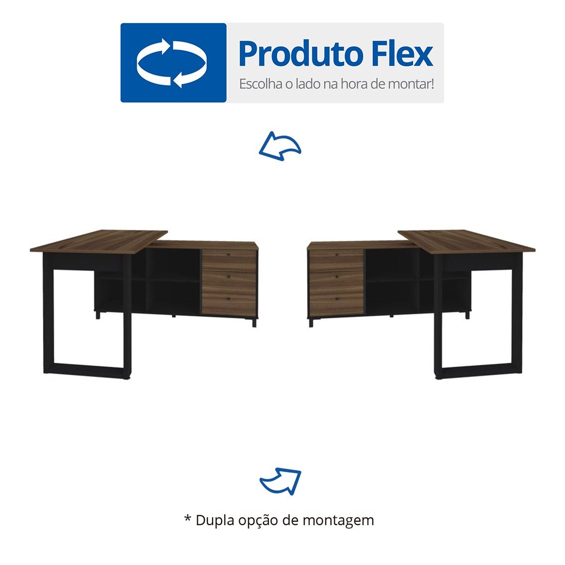 Escrivaninha Industrial para Escritório e Home Office em L 3 Gavetas 4 Nichos Home Office  - 17