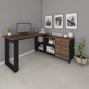 Ver imagem 1 de Escrivaninha Mesa Escritório e Home Office em L Home Office 3 Gavetas 4 Nichos 160,3cm Industrial Ip